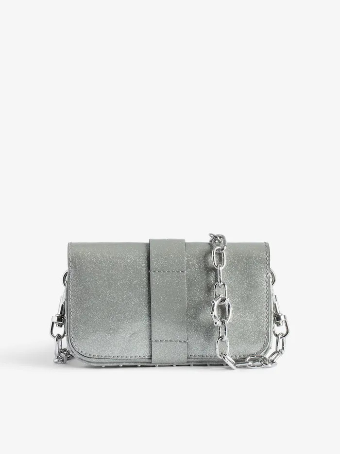 Women Zadig and Voltaire Clutches Kate Metallic Wallet Bag Silver