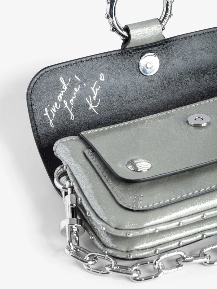 Women Zadig and Voltaire Clutches Kate Metallic Wallet Bag Silver