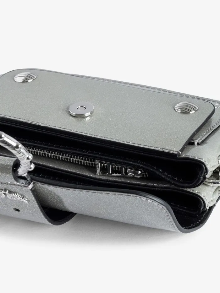 Women Zadig and Voltaire Clutches Kate Metallic Wallet Bag Silver