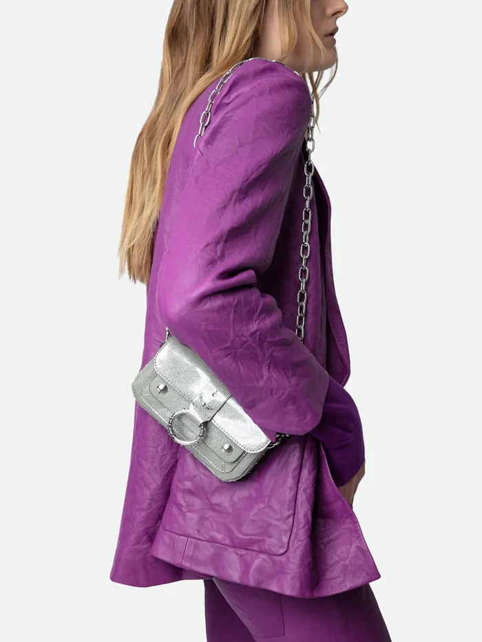 Women Zadig and Voltaire Clutches Kate Metallic Wallet Bag Silver
