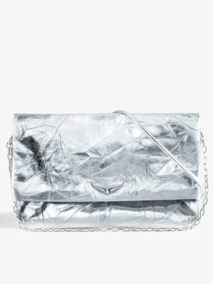 Women Zadig and Voltaire Clutches Rock Eternal XL Metallic Clutch Silver