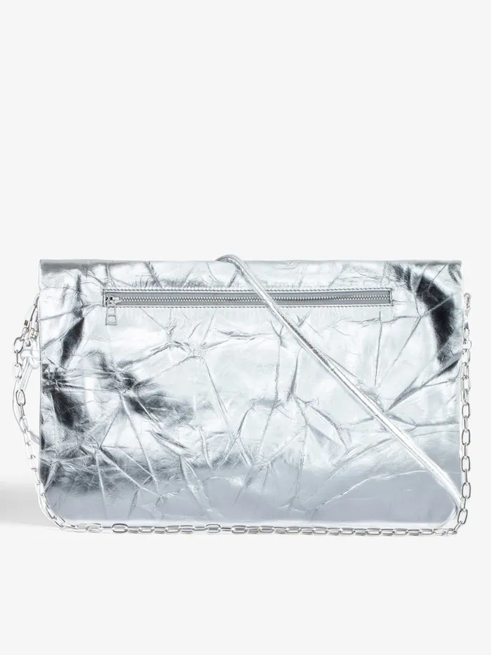 Women Zadig and Voltaire Clutches Rock Eternal XL Metallic Clutch Silver