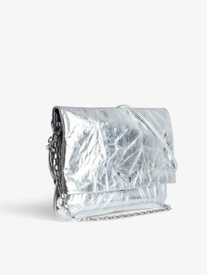 Women Zadig and Voltaire Clutches Rock Eternal XL Metallic Clutch Silver