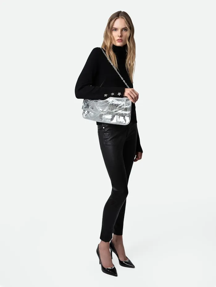 Women Zadig and Voltaire Clutches Rock Eternal XL Metallic Clutch Silver