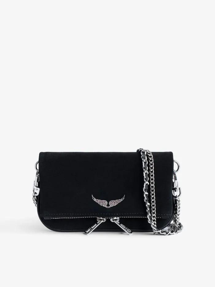 Women Zadig and Voltaire Clutches Rock Nano Suede Clutch Black