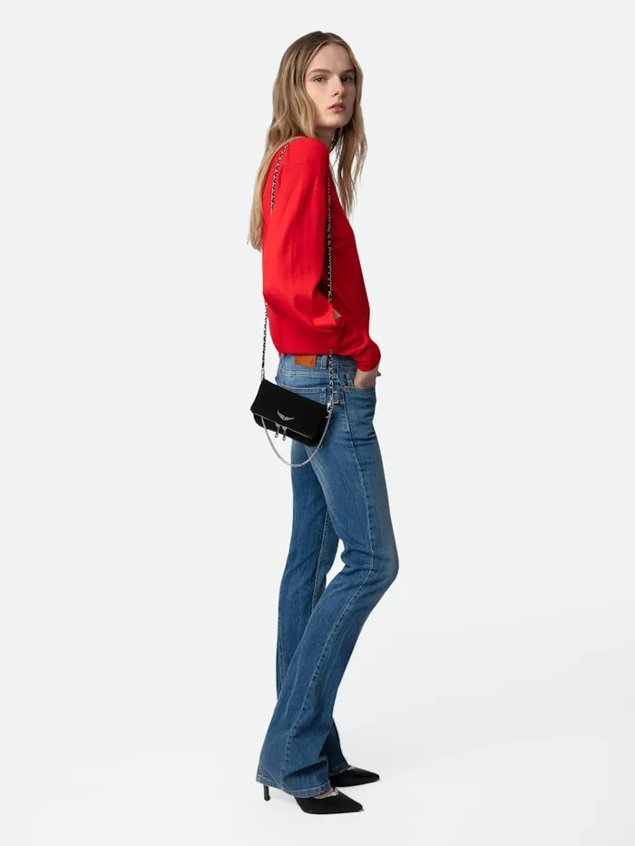 Women Zadig and Voltaire Clutches Rock Nano Suede Clutch Black