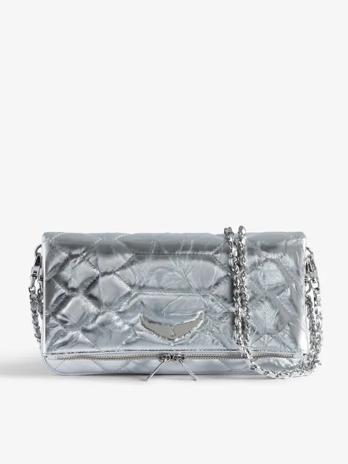 Women Zadig and Voltaire Clutches Rock Quilted Metallic Clutch Silver