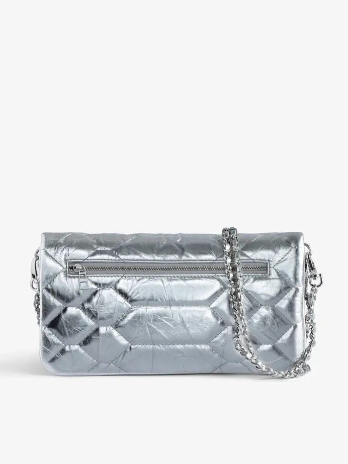 Women Zadig and Voltaire Clutches Rock Quilted Metallic Clutch Silver
