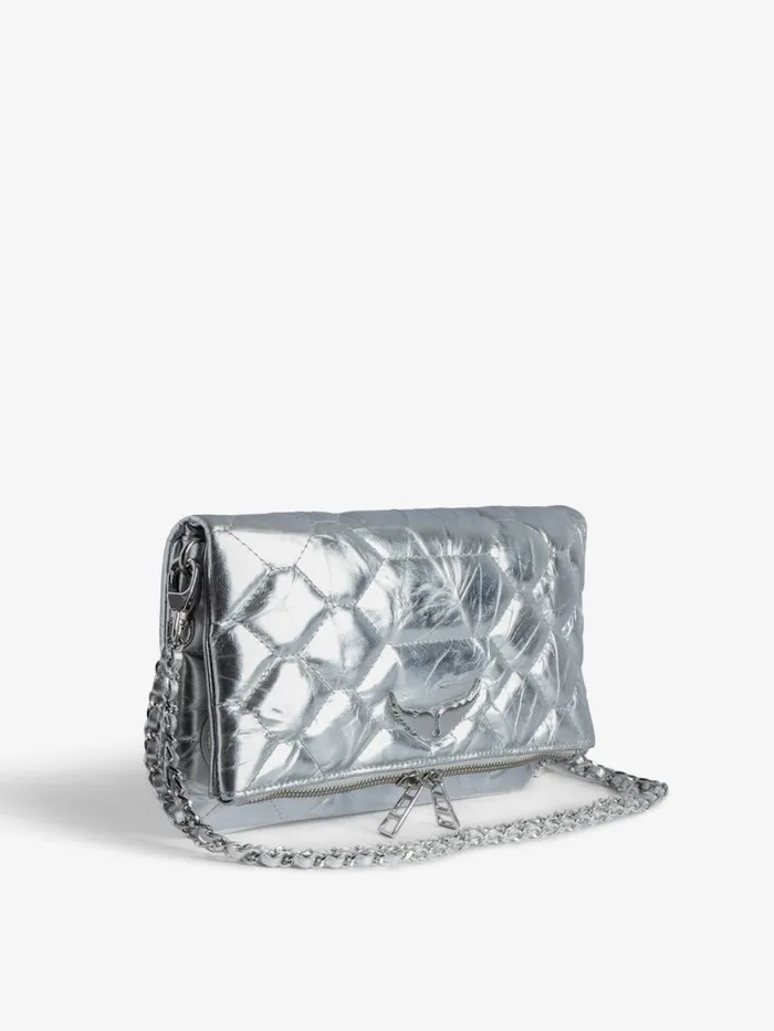 Women Zadig and Voltaire Clutches Rock Quilted Metallic Clutch Silver