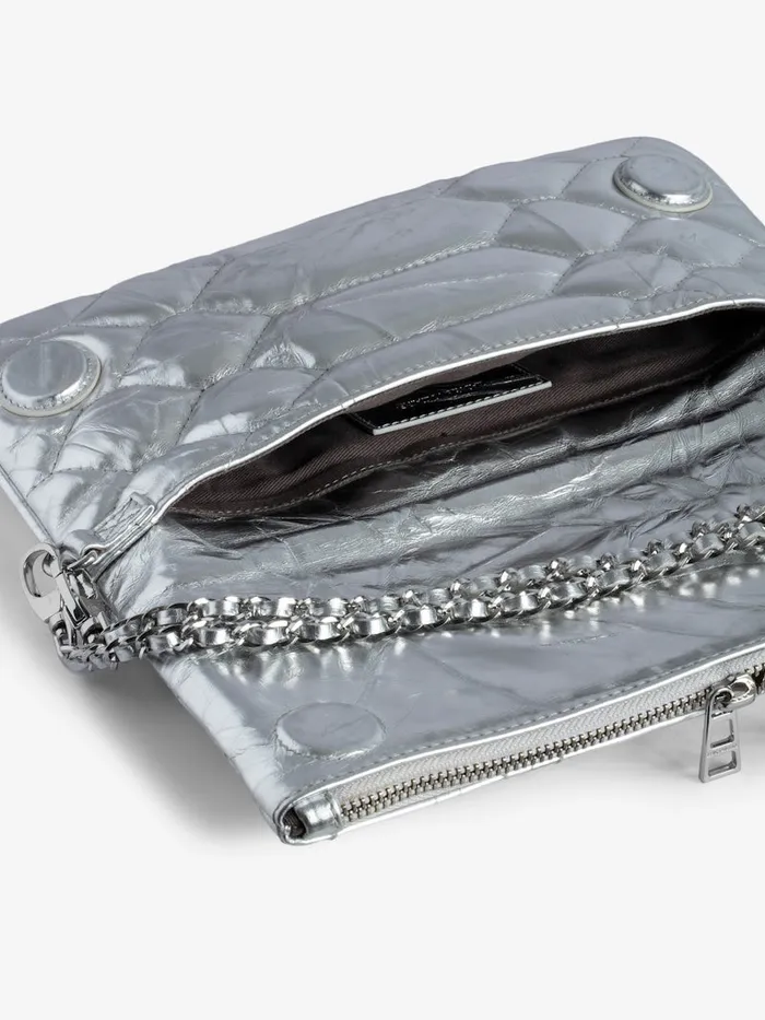 Women Zadig and Voltaire Clutches Rock Quilted Metallic Clutch Silver
