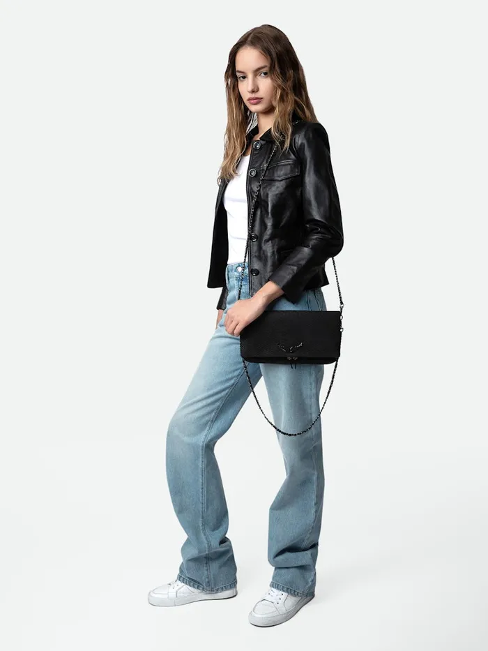 Women Zadig and Voltaire Clutches Rock Soft Savage Clutch Black