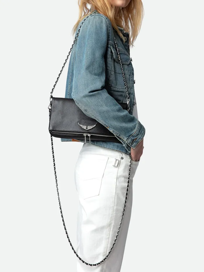 Women Zadig and Voltaire Clutches Rock Swing Your Wings Clutch Black Silver Women Zadig and Voltaire Clutches Rock Swing Your Wings Clutch Black Silver