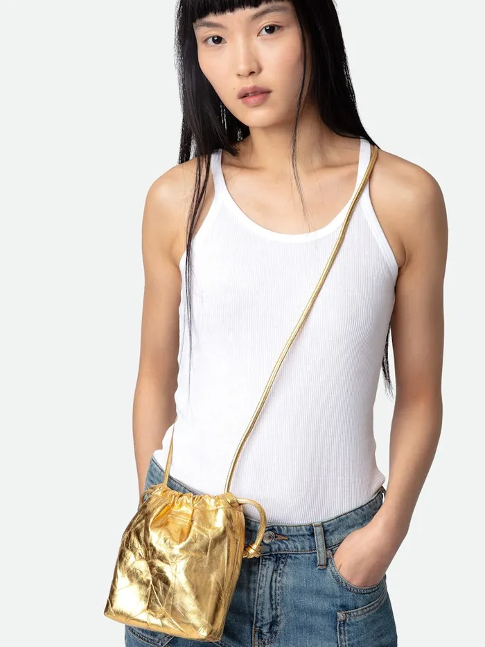 Women Zadig and Voltaire Clutches Rock To Go Metallic Bag Gold