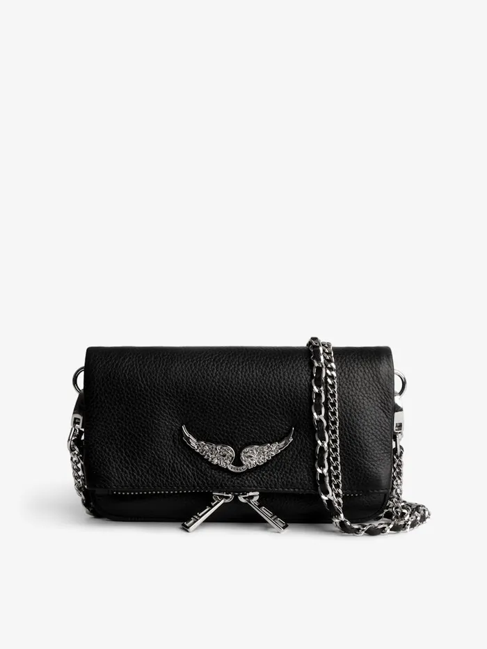 Women Zadig and Voltaire Clutches Swing Your Wings Rock Nano Clutch Noir Silver