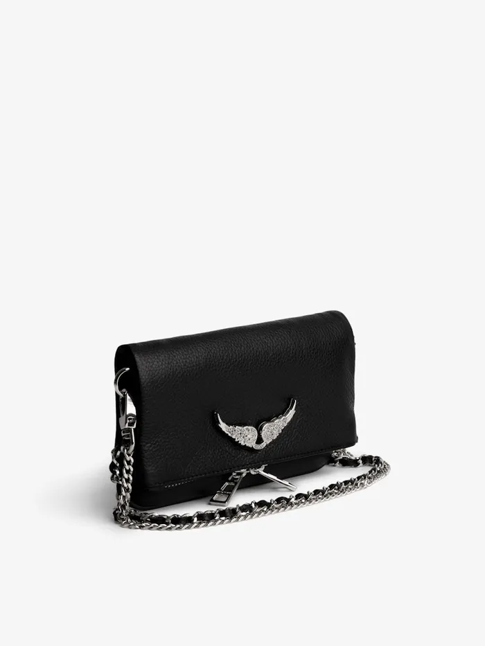 Women Zadig and Voltaire Clutches Swing Your Wings Rock Nano Clutch Noir Silver