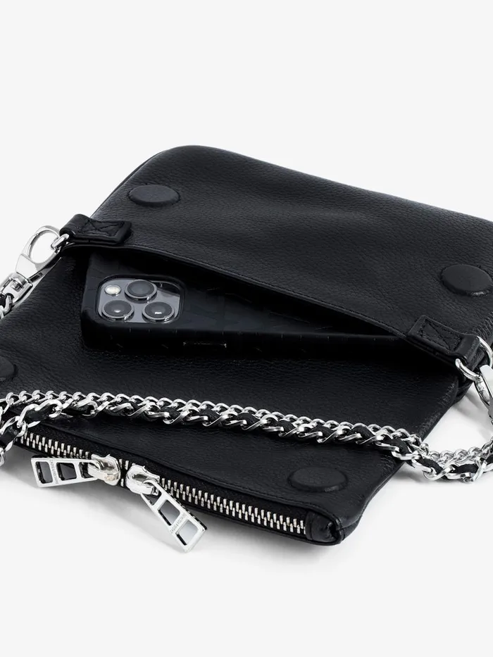 Women Zadig and Voltaire Clutches Swing Your Wings Rock Nano Clutch Noir Silver