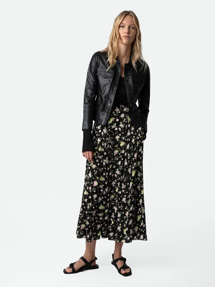 Women Zadig and Voltaire Dresses and Skirts Joyo Soft Crinkle Roses Skirt Black