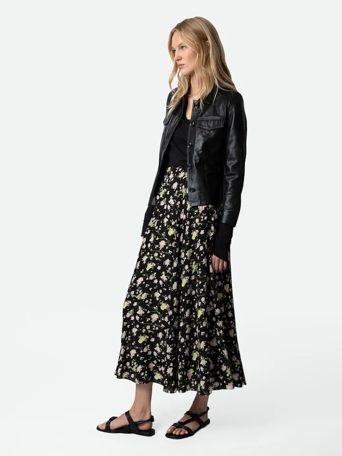 Women Zadig and Voltaire Dresses and Skirts Joyo Soft Crinkle Roses Skirt Black