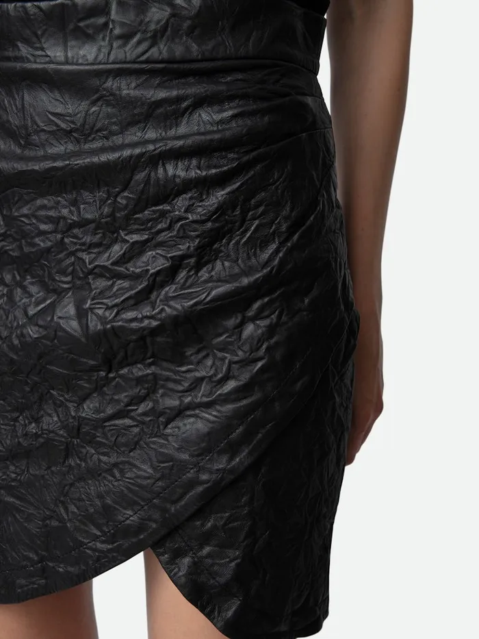 Women Zadig and Voltaire Dresses and Skirts Julipe Crinkled Leather Skirt Black