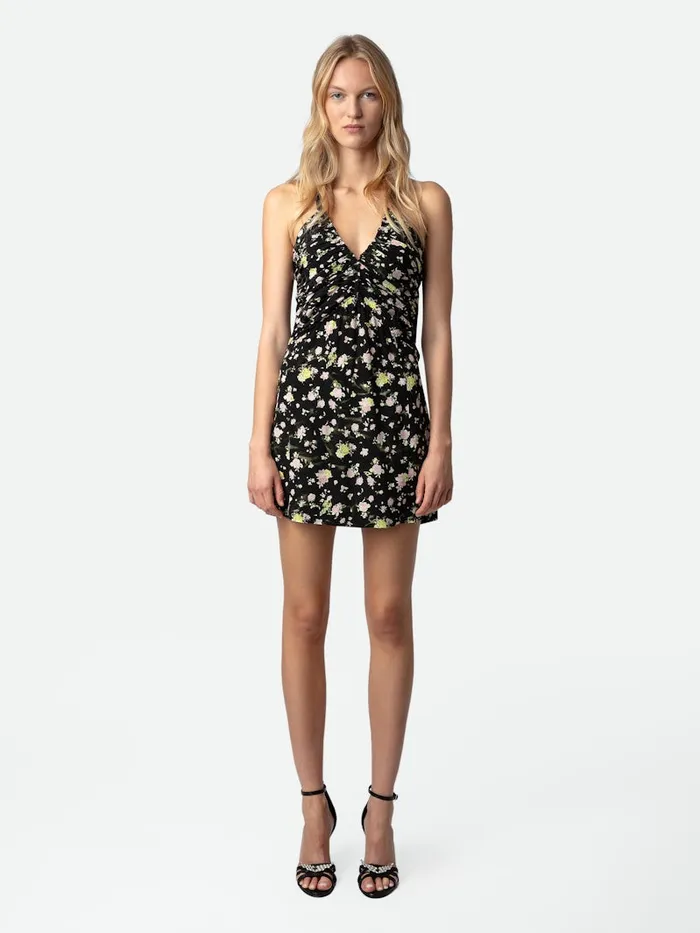 Women Zadig and Voltaire Dresses and Skirts Randa Soft Crinkle Roses Dress Black