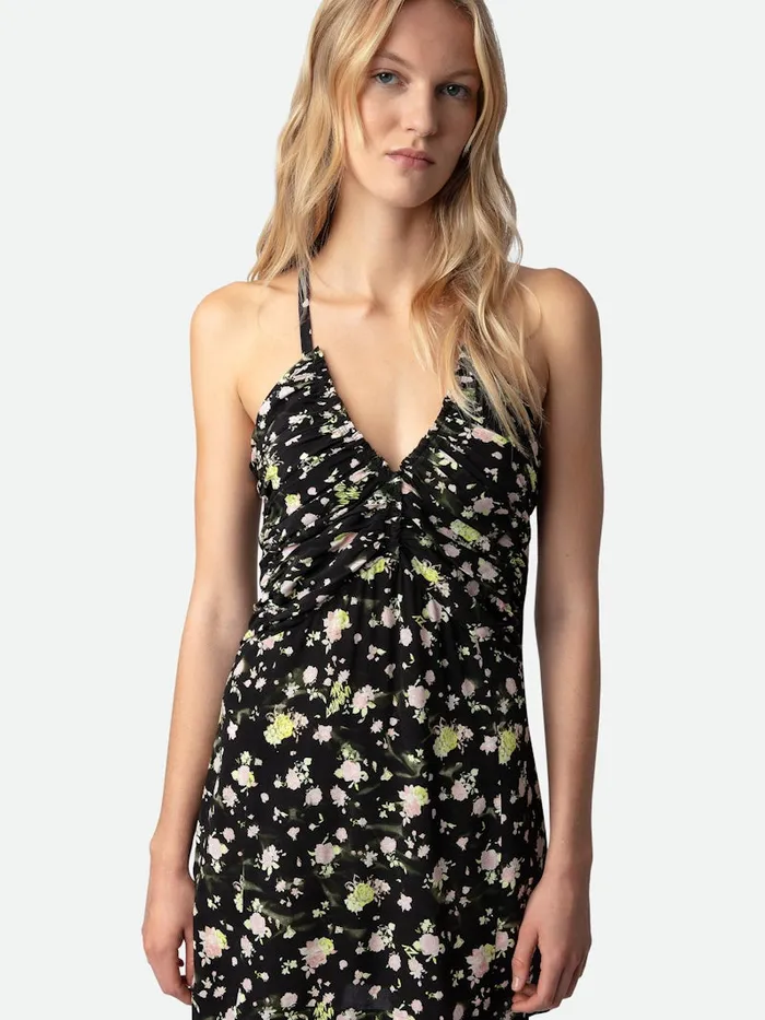 Women Zadig and Voltaire Dresses and Skirts Randa Soft Crinkle Roses Dress Black