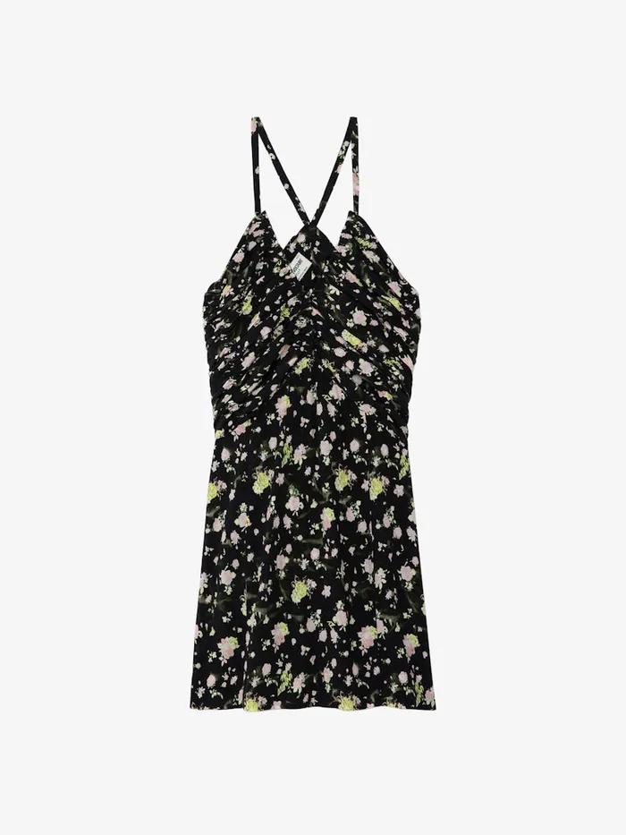 Women Zadig and Voltaire Dresses and Skirts Randa Soft Crinkle Roses Dress Black