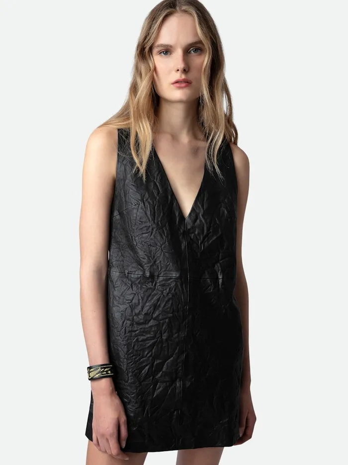 Women Zadig and Voltaire Dresses and Skirts Rasha Crinkled Leather Dress Black