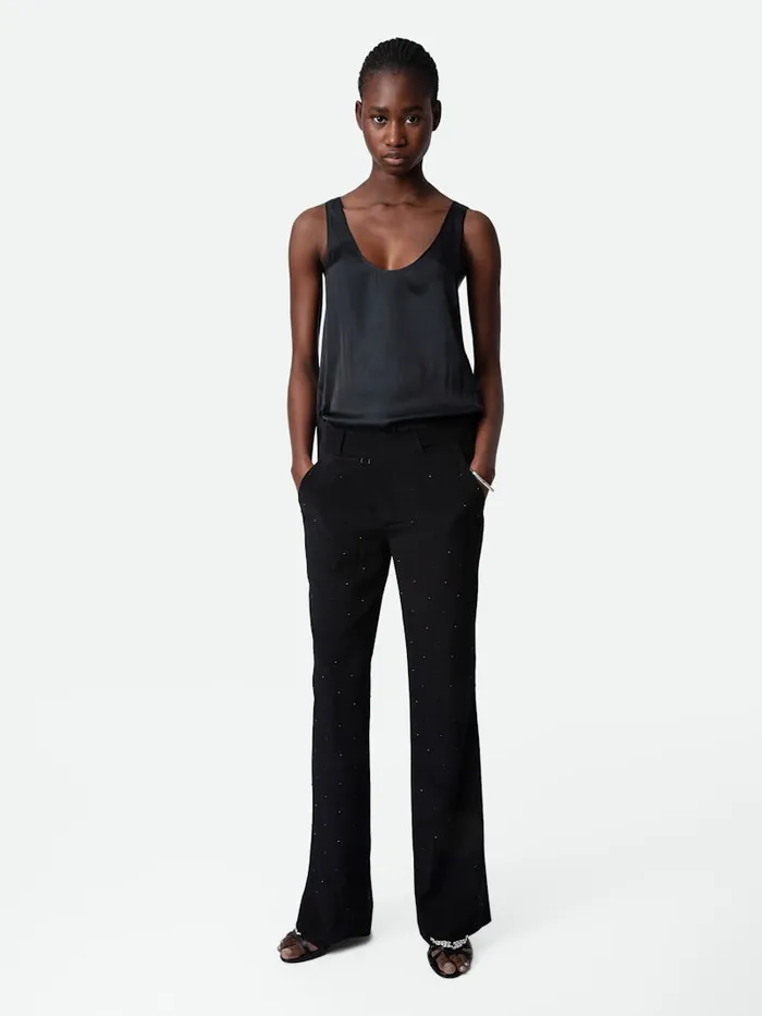 Women Zadig and Voltaire Embellishment Poxy Silk Pants Black