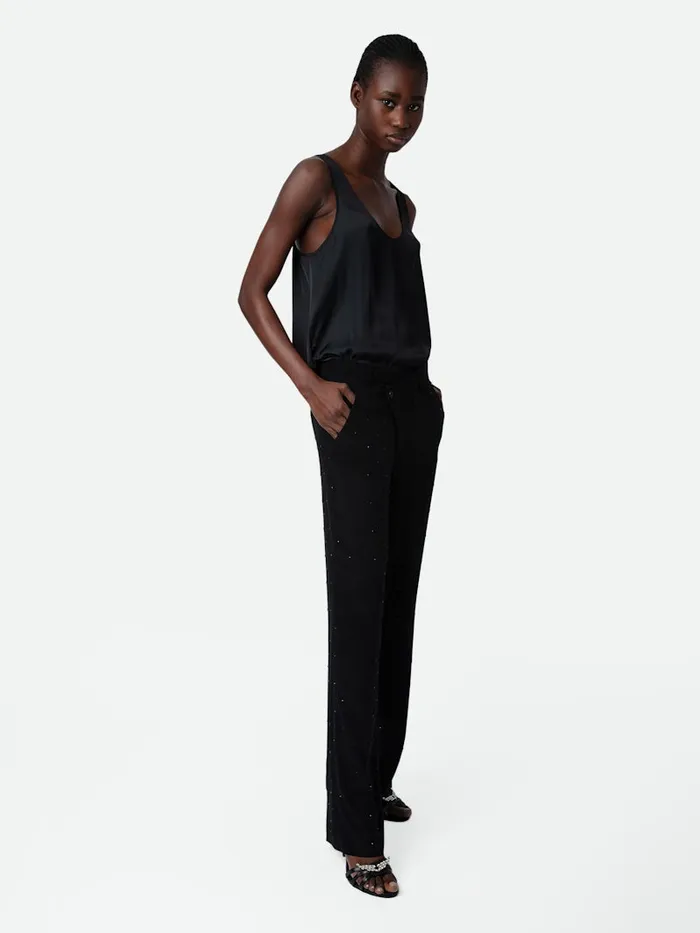 Women Zadig and Voltaire Embellishment Poxy Silk Pants Black