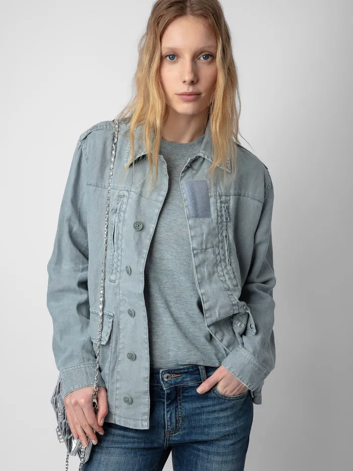Women Zadig and Voltaire Jackets and Coats Kid Linen Jacket Glacier