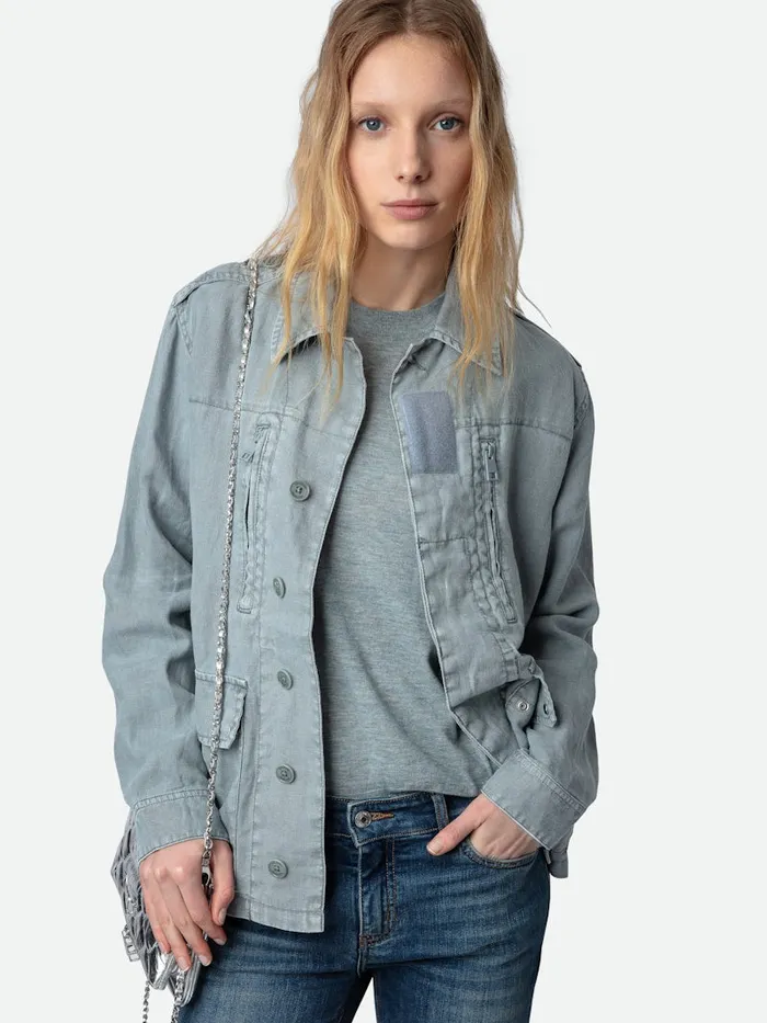 Women Zadig and Voltaire Jackets and Coats Kid Linen Jacket Glacier