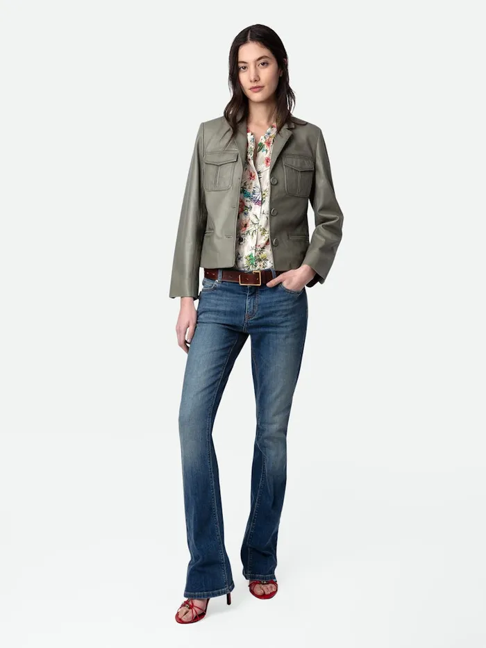Women Zadig and Voltaire Jackets and Coats Liams Leather Jacket Treillis