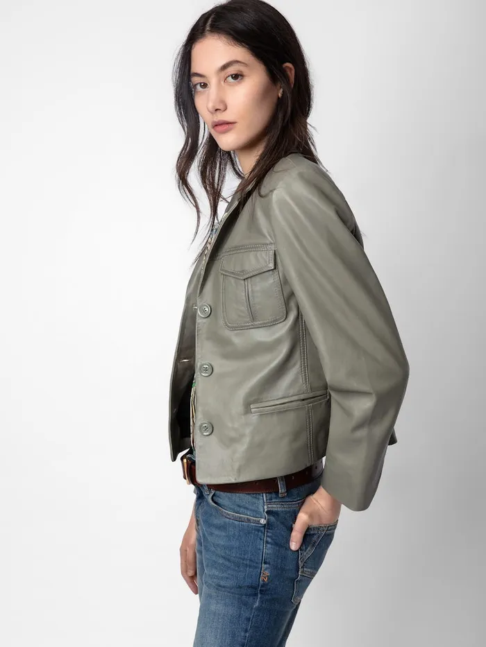 Women Zadig and Voltaire Jackets and Coats Liams Leather Jacket Treillis