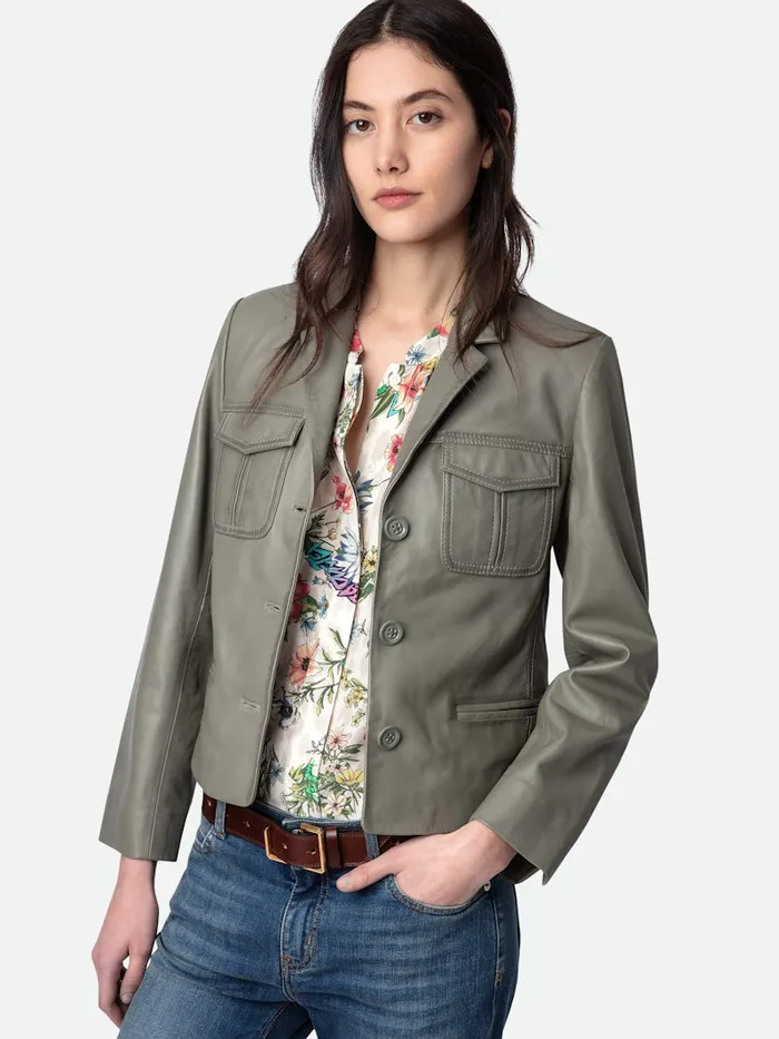 Women Zadig and Voltaire Jackets and Coats Liams Leather Jacket Treillis