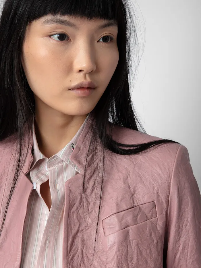 Women Zadig and Voltaire Jackets and Coats Very Crinkled Leather Blazer Primrose