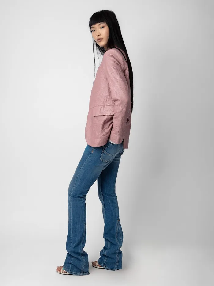 Women Zadig and Voltaire Jackets and Coats Very Crinkled Leather Blazer Primrose