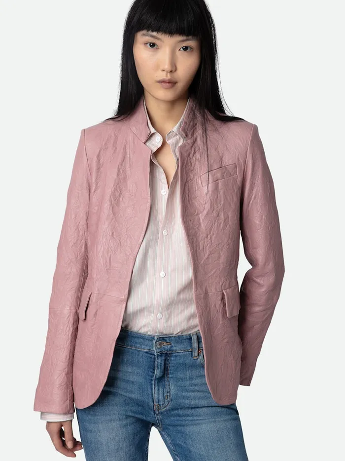 Women Zadig and Voltaire Jackets and Coats Very Crinkled Leather Blazer Primrose