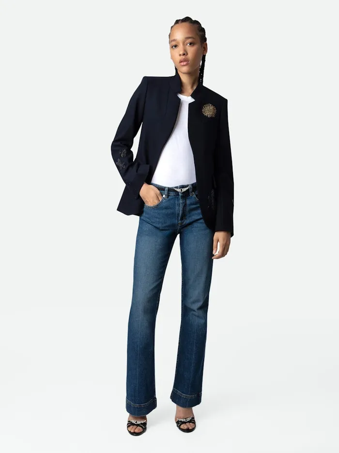 Women Zadig and Voltaire Jackets and Coats Very Multi Strass Blazer Encre