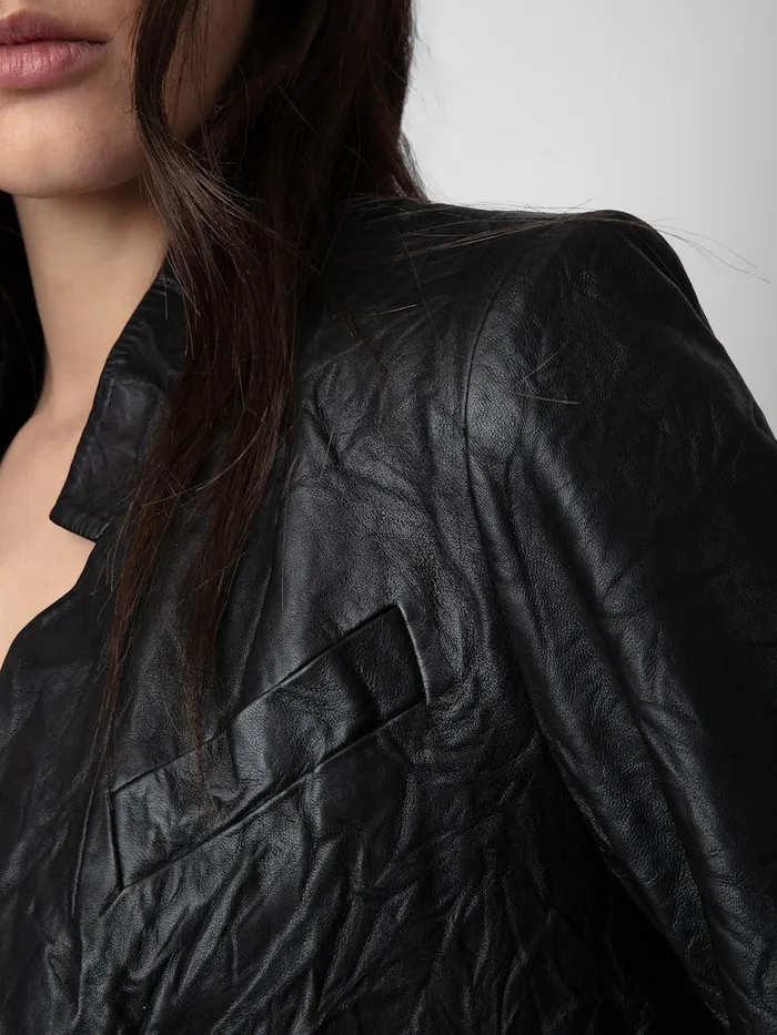 Women Zadig and Voltaire Jackets and Coats Verys Crinkled Leather Blazer Black