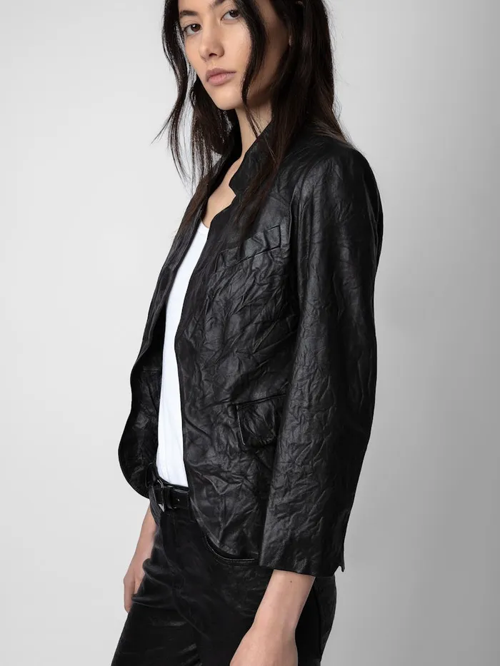 Women Zadig and Voltaire Jackets and Coats Verys Crinkled Leather Blazer Black