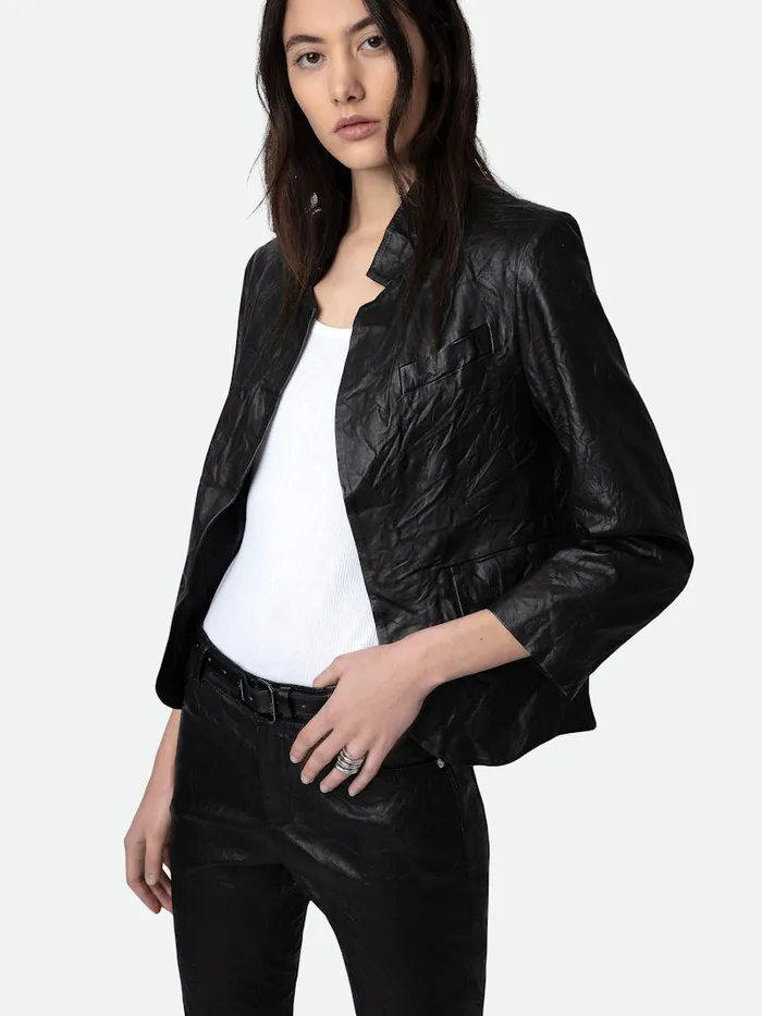 Women Zadig and Voltaire Jackets and Coats Verys Crinkled Leather Blazer Black