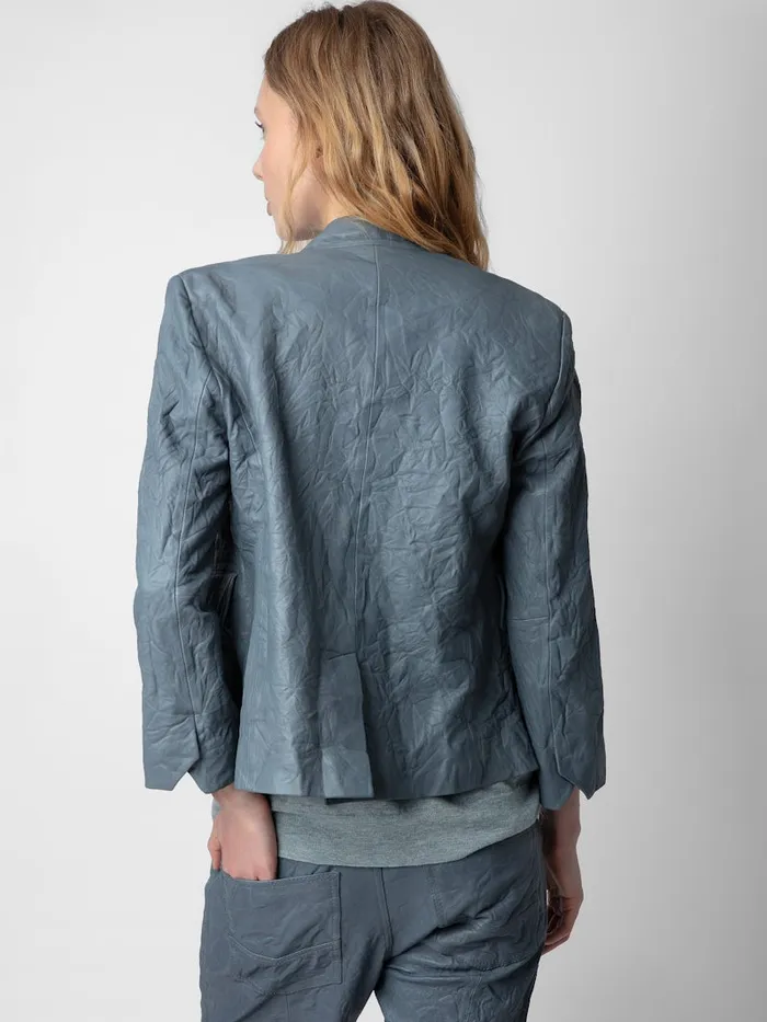 Women Zadig and Voltaire Jackets and Coats Verys Crinkled Leather Blazer Light Blue