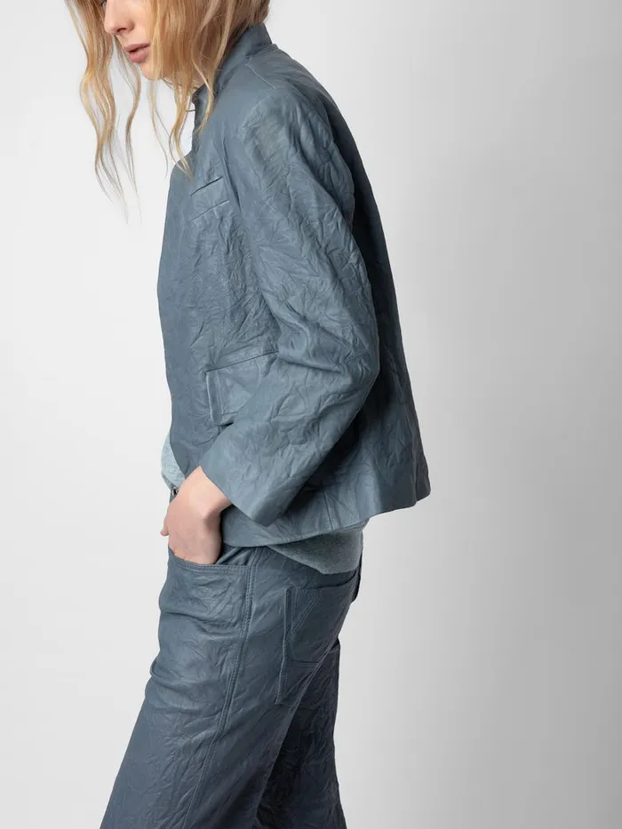 Women Zadig and Voltaire Jackets and Coats Verys Crinkled Leather Blazer Light Blue