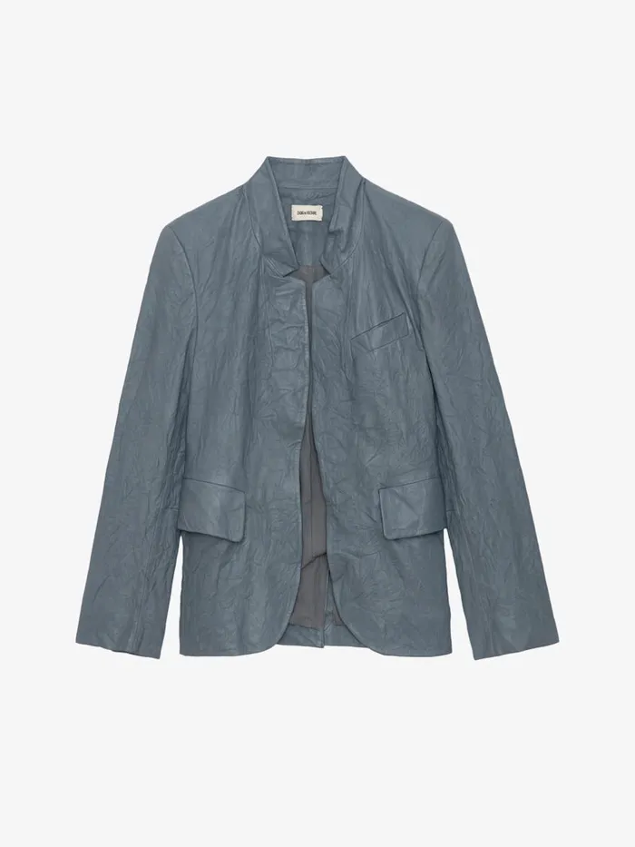 Women Zadig and Voltaire Jackets and Coats Verys Crinkled Leather Blazer Light Blue
