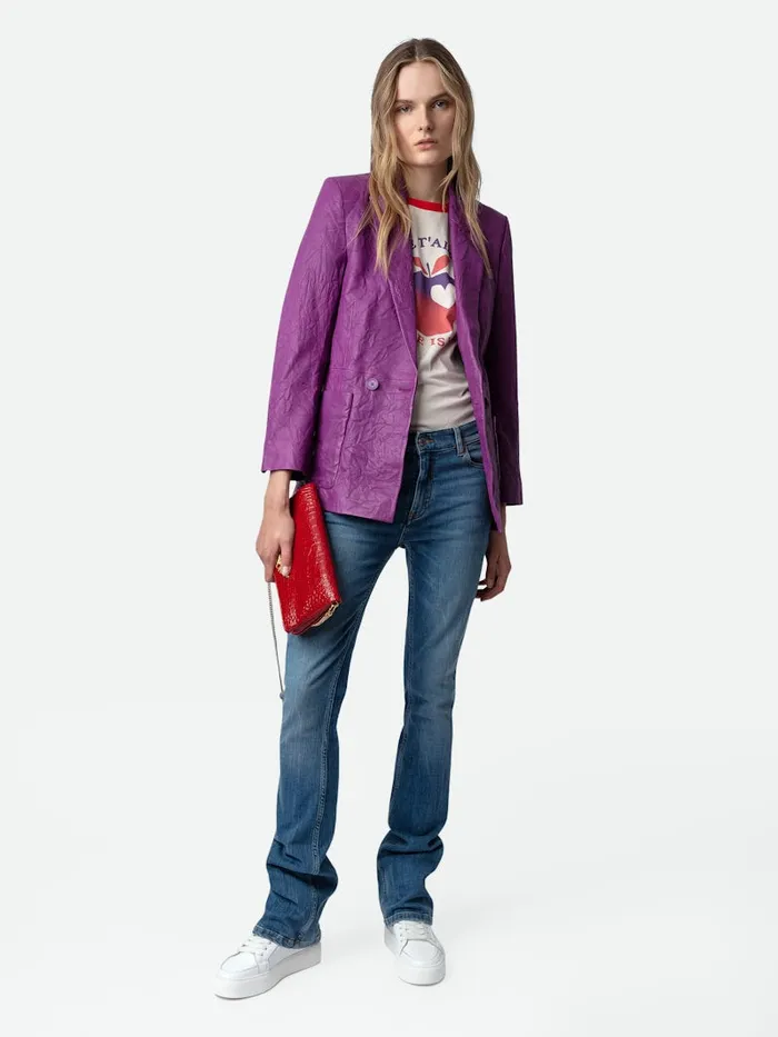 Women Zadig and Voltaire Jackets and Coats Visko Crinkled Leather Blazer Goa