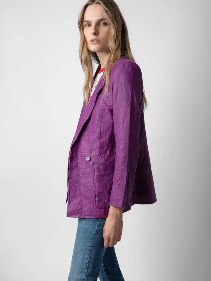 Women Zadig and Voltaire Jackets and Coats Visko Crinkled Leather Blazer Goa