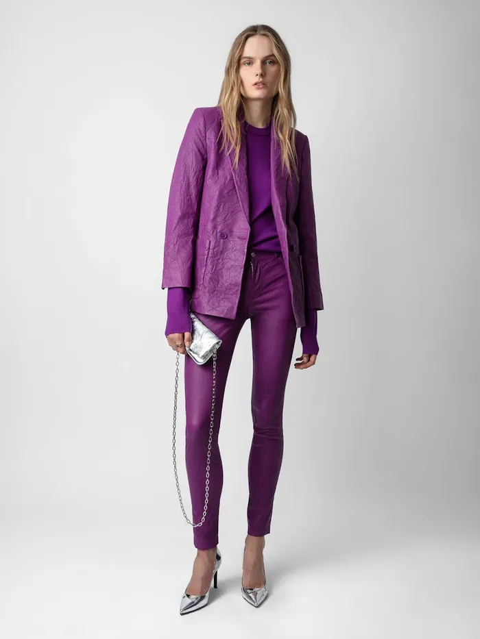 Women Zadig and Voltaire Jackets and Coats Visko Crinkled Leather Blazer Goa