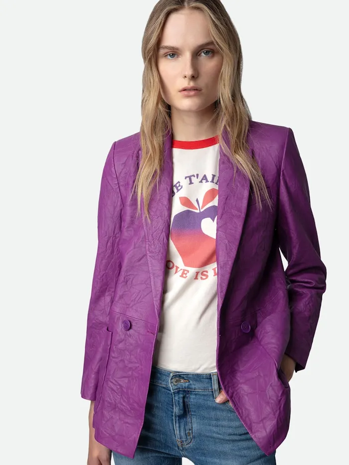 Women Zadig and Voltaire Jackets and Coats Visko Crinkled Leather Blazer Goa