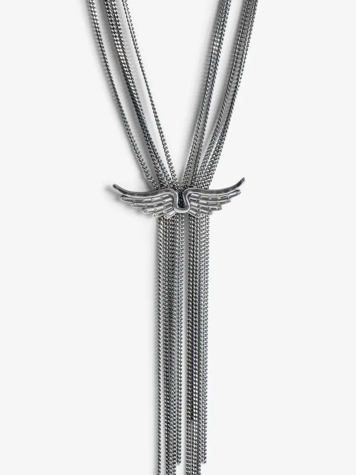Women Zadig and Voltaire Jewelry Long Rock Star Necklace Antic Silver