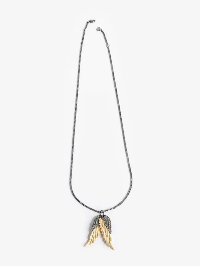 Women Zadig and Voltaire Jewelry Rock Feather Pendant Necklace Old Gold